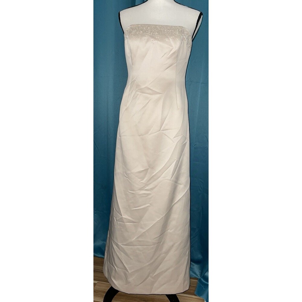 Ann Taylor Strapless Satin Beaded Neckline Wedding Gown Champagne Sz 4 *See Pics